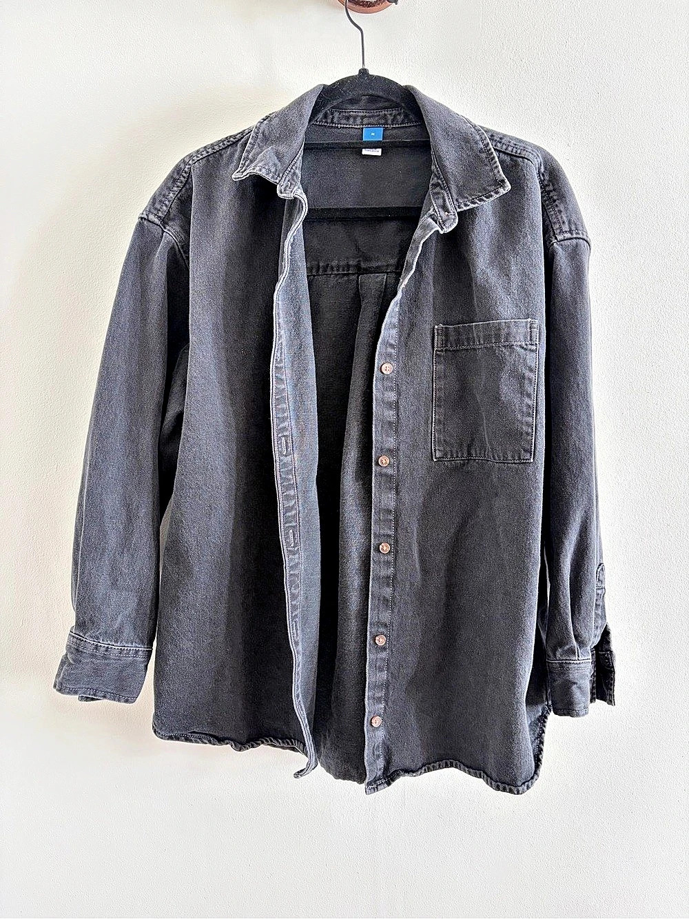 Old Navy Oversized Button-Down Denim Shirt Washed Black Size Medium